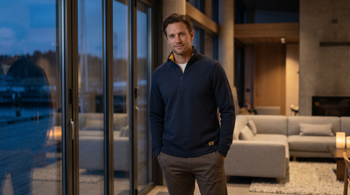 Waffle Quarter Zip Navy