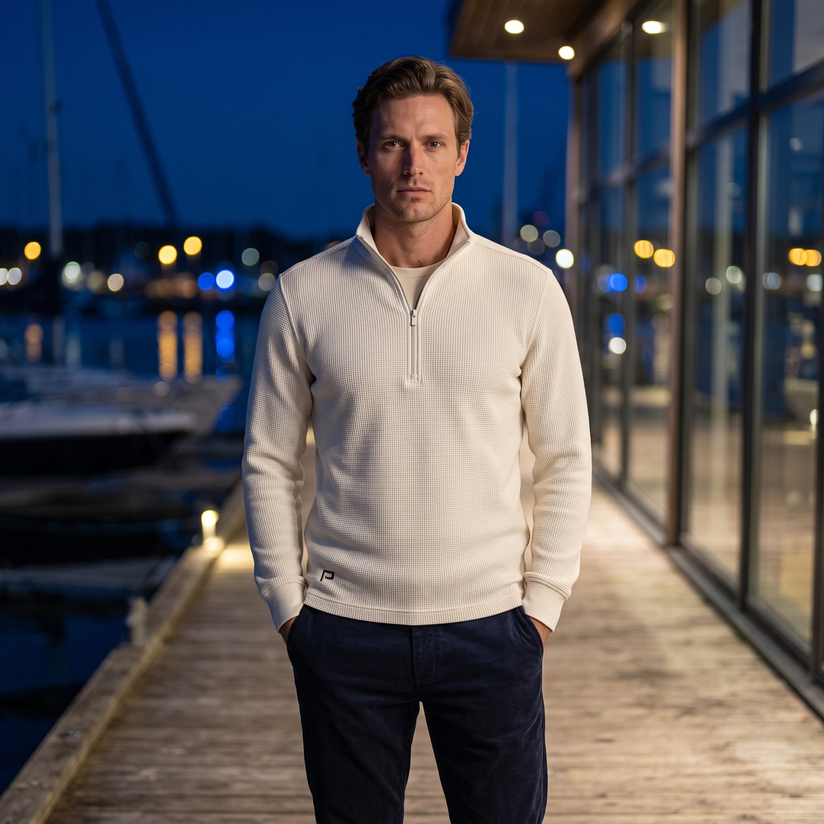 Waffle Quarter Zip Cream