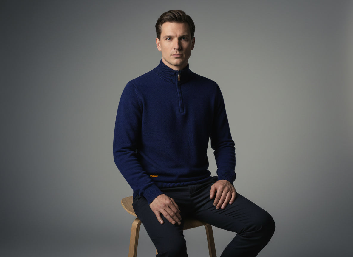 Cashmere Quarter Zip Sweater Navy