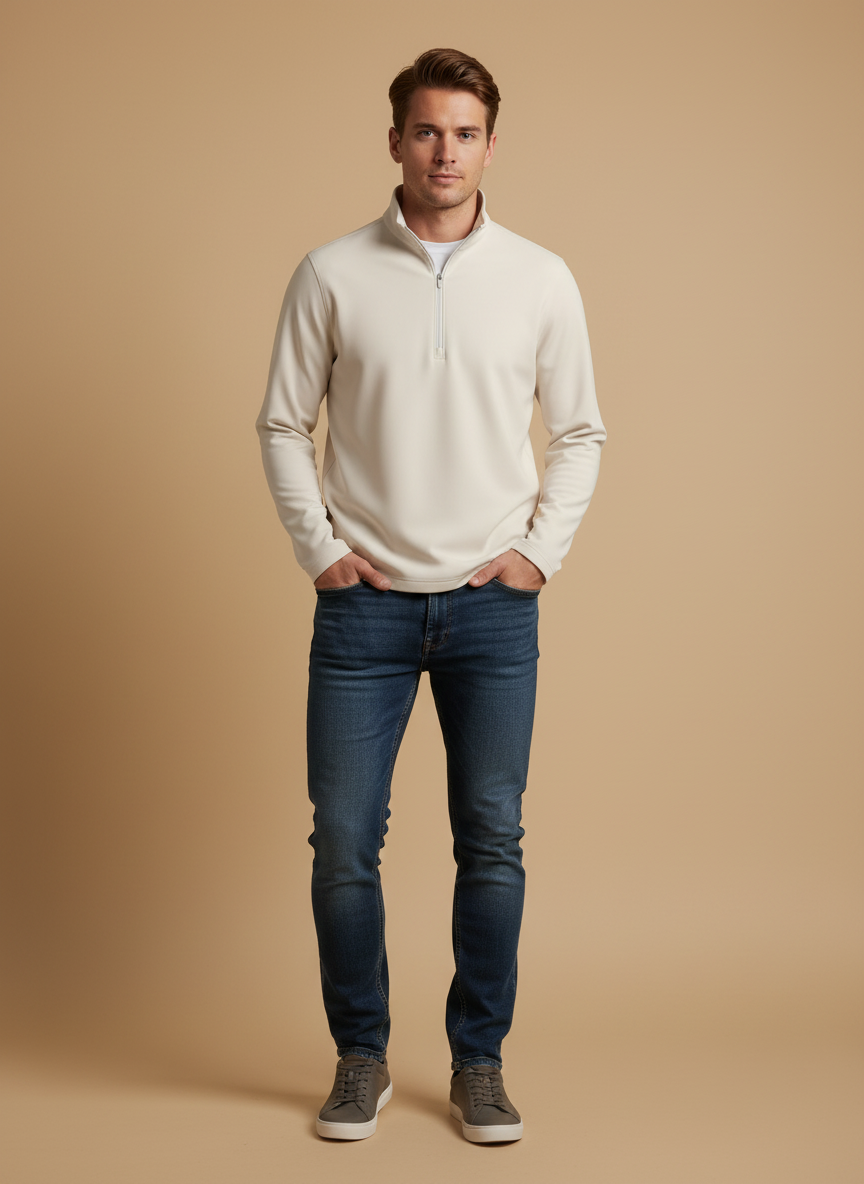 Long Sleeve Quarter Zip Shirt Beige