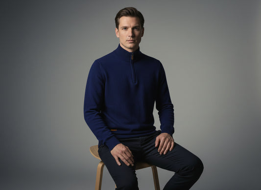Cashmere Quarter Zip Sweater Navy